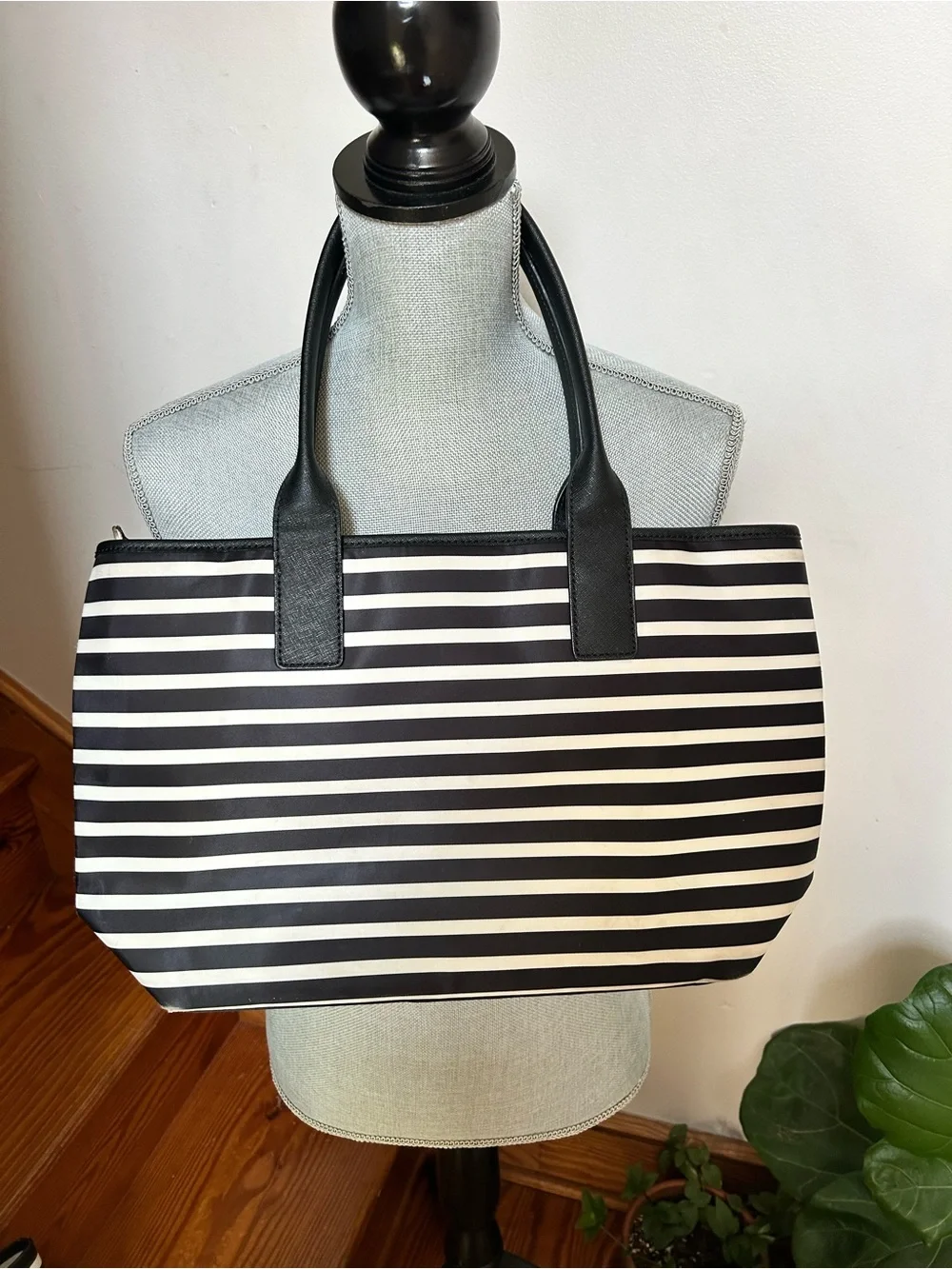 kate spade Black and White Striped Canvas quiet luxury Tote